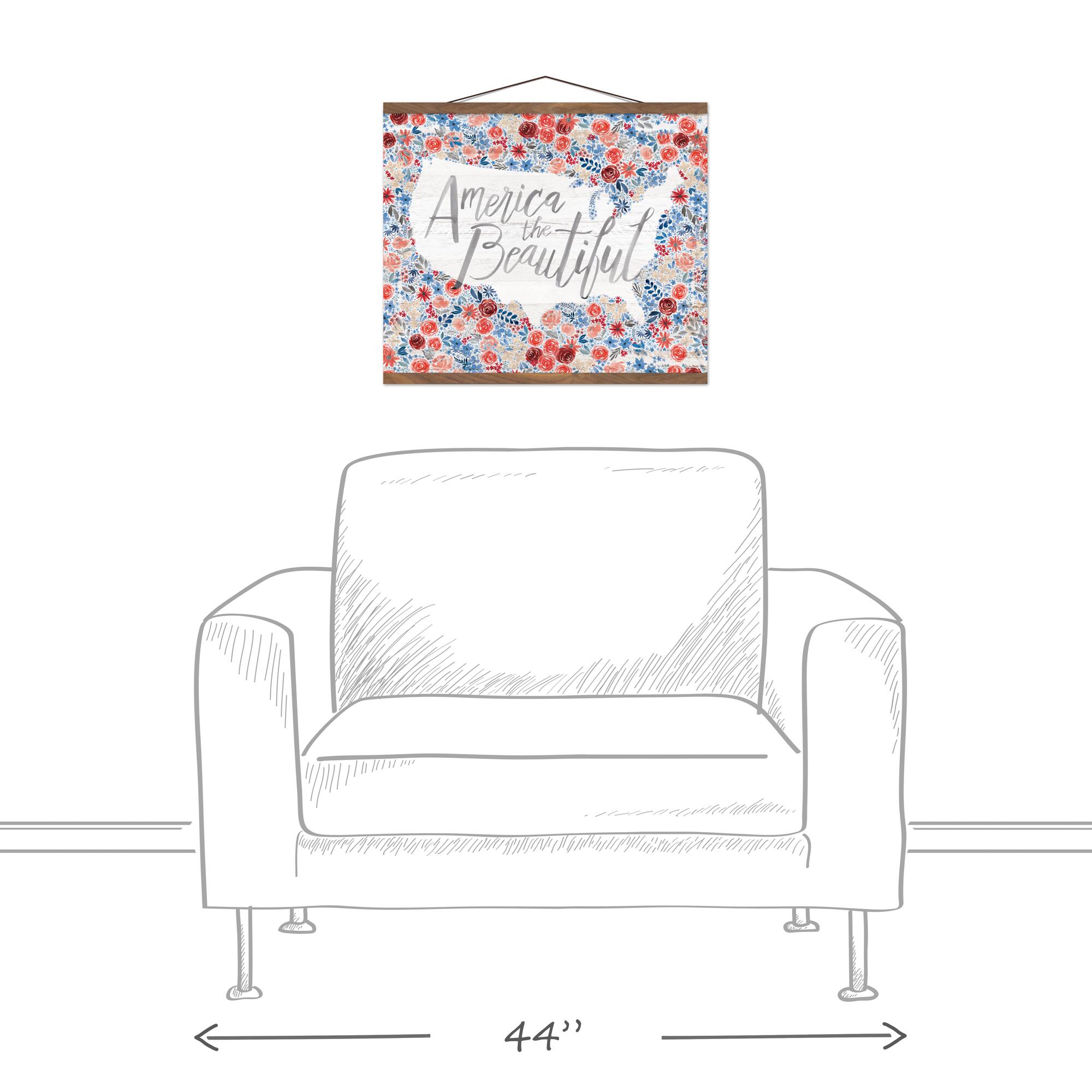 America the Beautiful Floral Teak Hanging Canvas